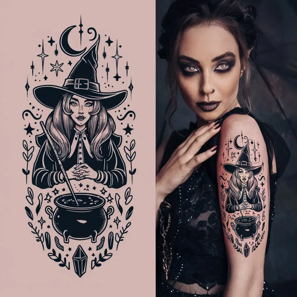 Witch Tattoo Design for Women