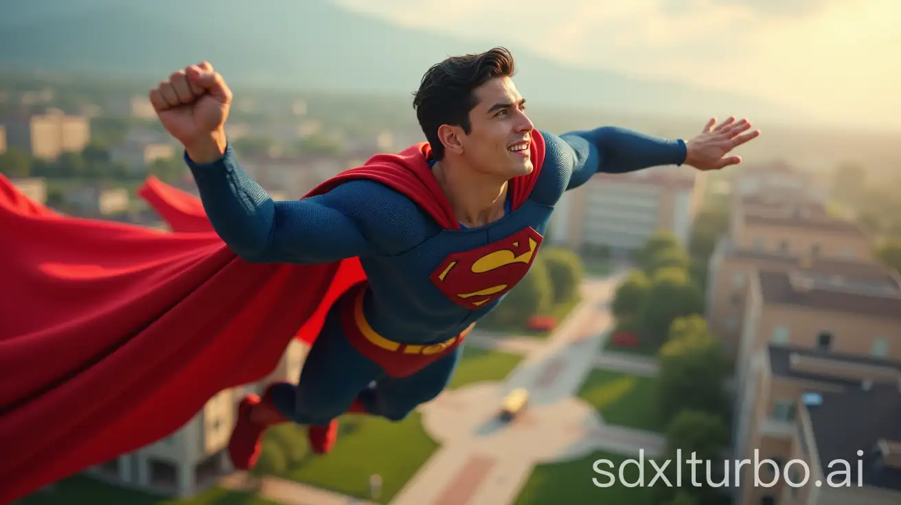 Supernaturally-Handsome-Super-Heavyweight-Superman-Flying-Over-College-Campus