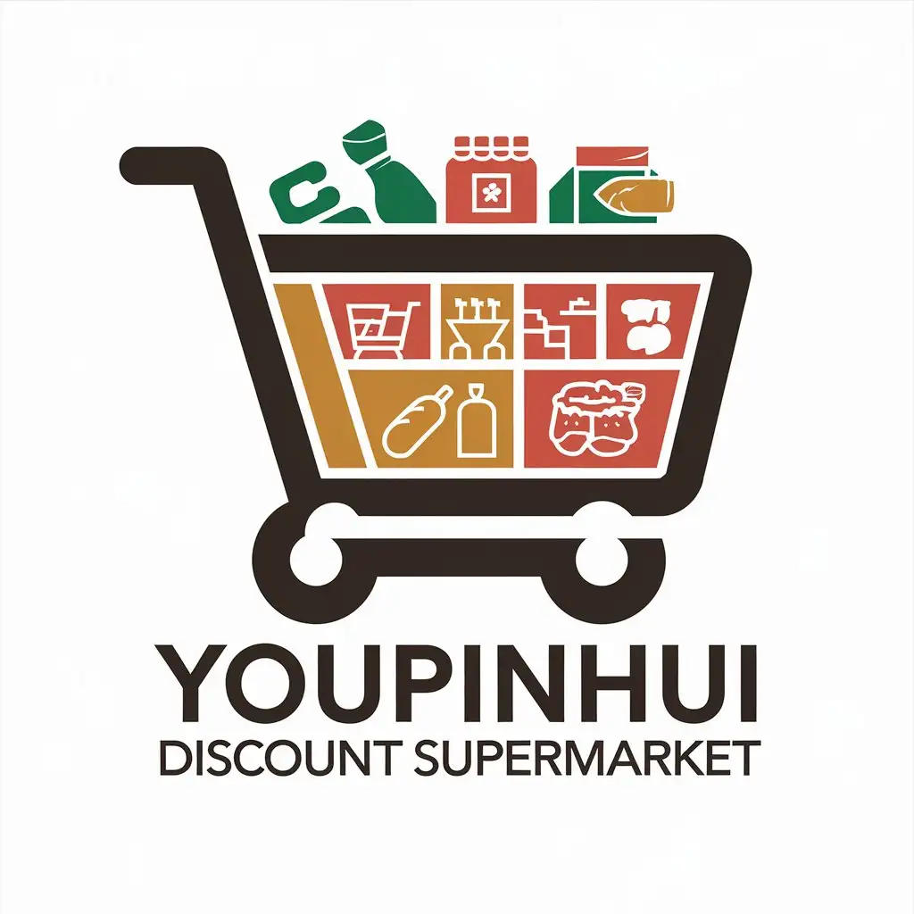 a vector logo design,with the text "Youpinhui Discount Supermarket", main symbol:shopping cart,Moderate,be used in Retail industry,clear background