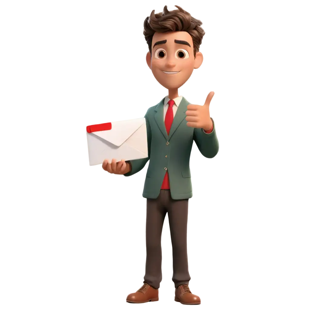 An animated character showing a mail in his hand