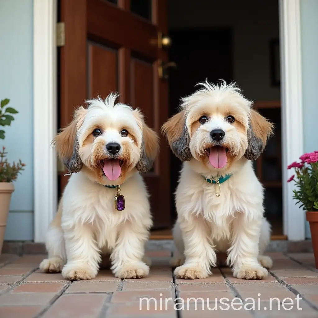 Two Bichon Havanese Dogs Standing in Front of the Door