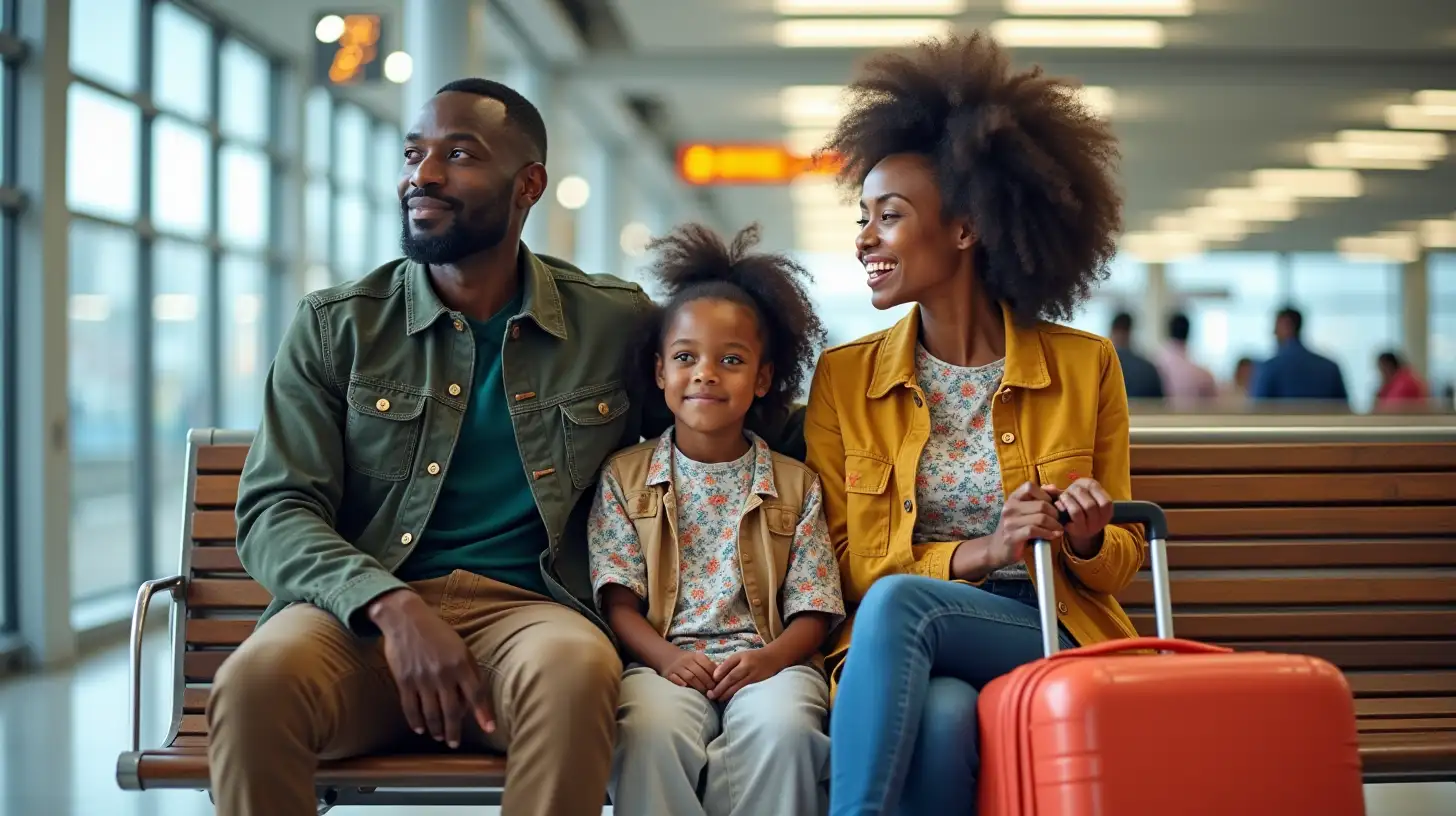 African Family Waiting at Train Station with Luggage