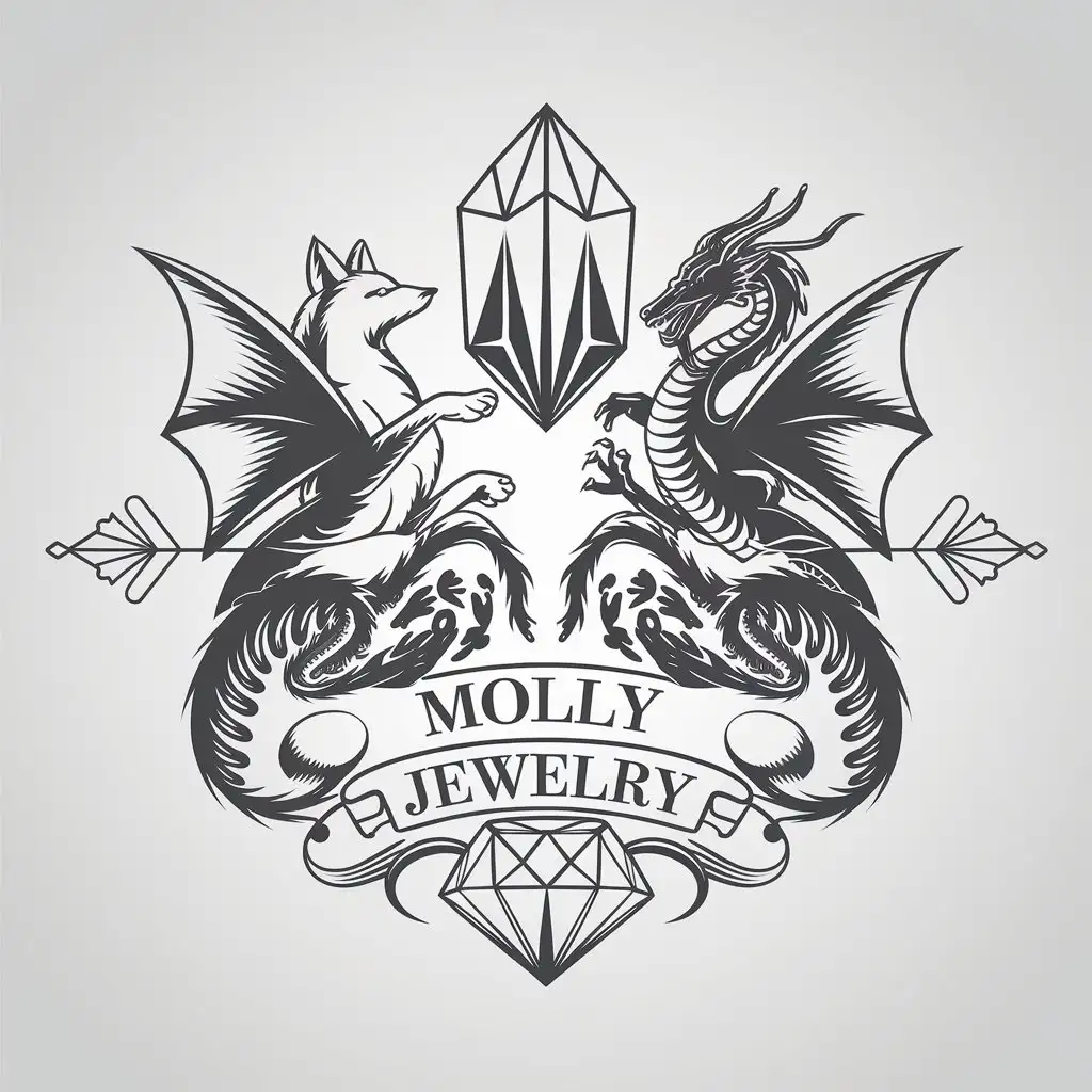 LOGO Design for Molly Jewelry Crystal Fox Dragon and Diamond Elements with Complex Symbolism for Retail Industry