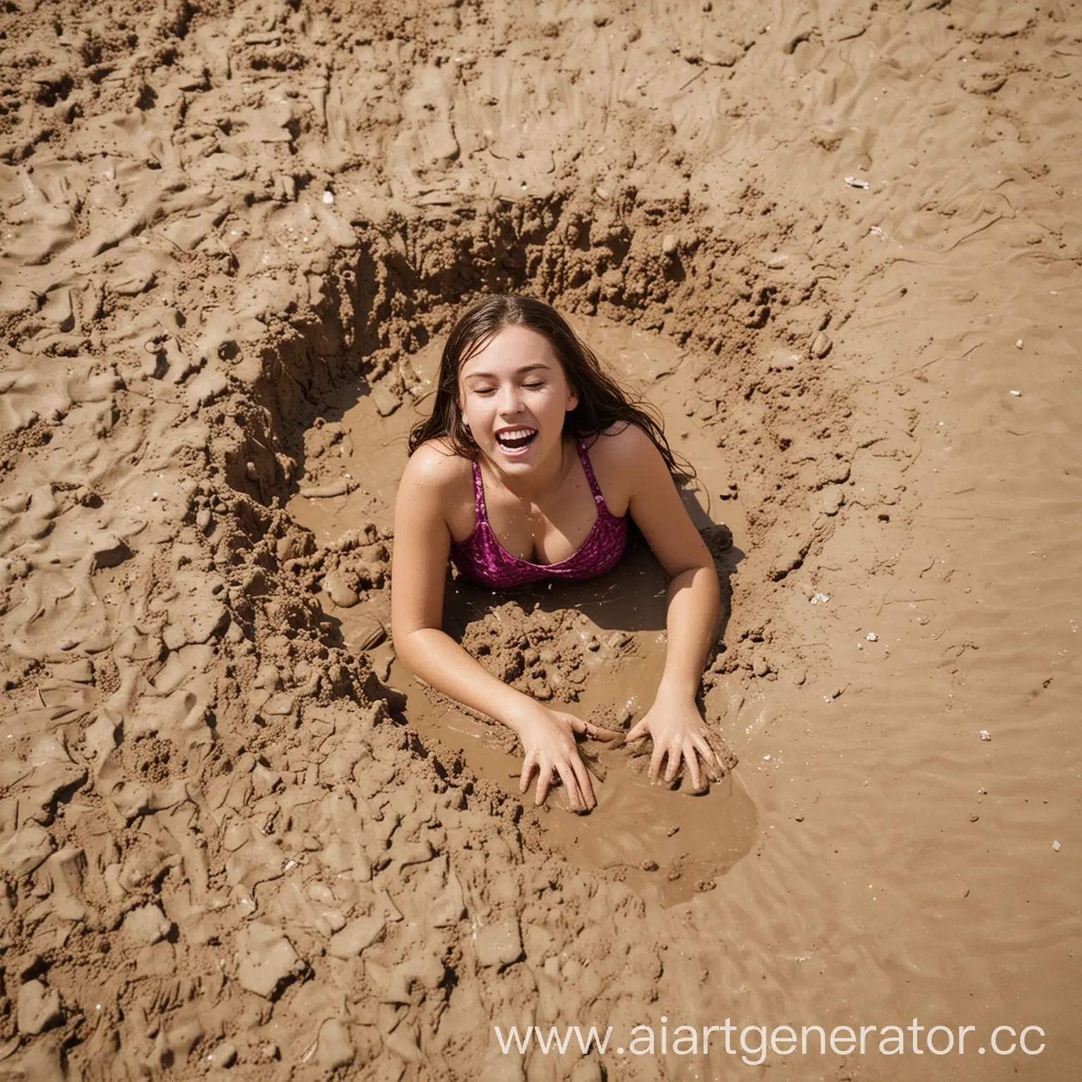 Girl sinking in quicksand