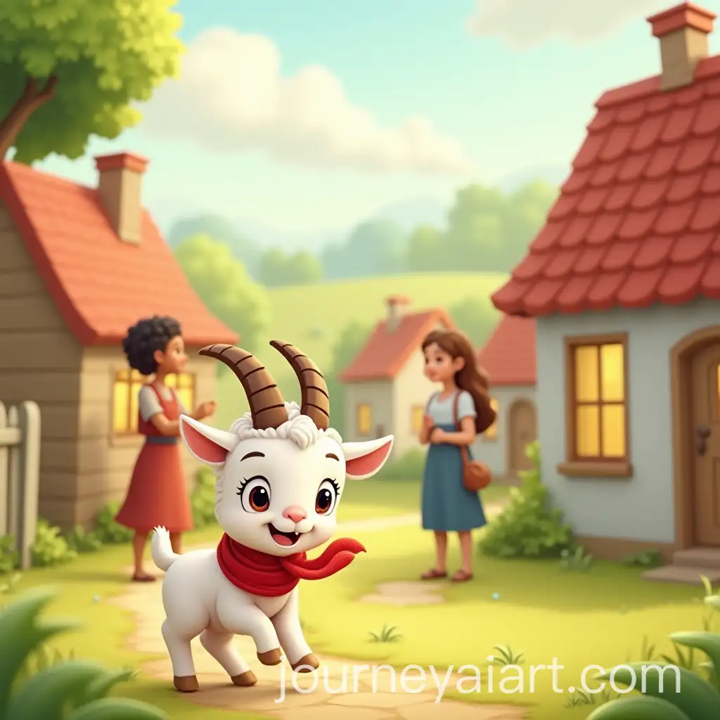 Playful-Baby-Goat-and-VillAI-Image-Expansion-SEOagers-in-Peaceful-Countryside-Village-at-Dawn