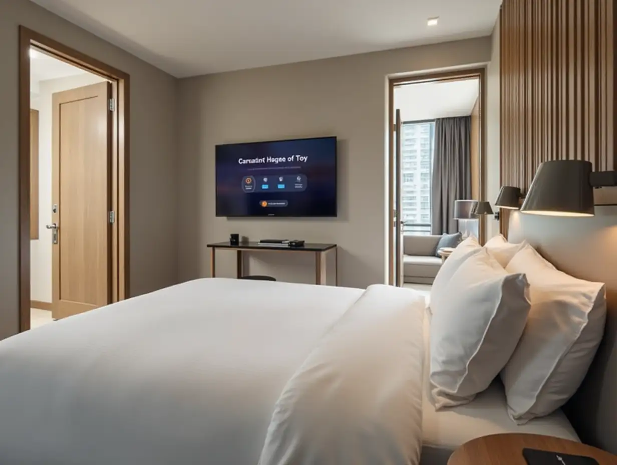 Smart Hotel Room with Voice Activated Controls and Personalized Guest Settings