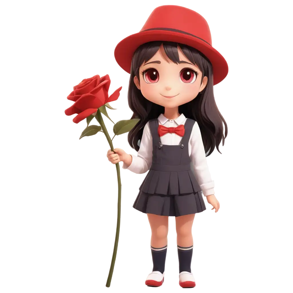 PNG-Image-of-Anime-Style-Little-Girl-with-Hat-and-Red-Rose-Enhance-Your-Visual-Content