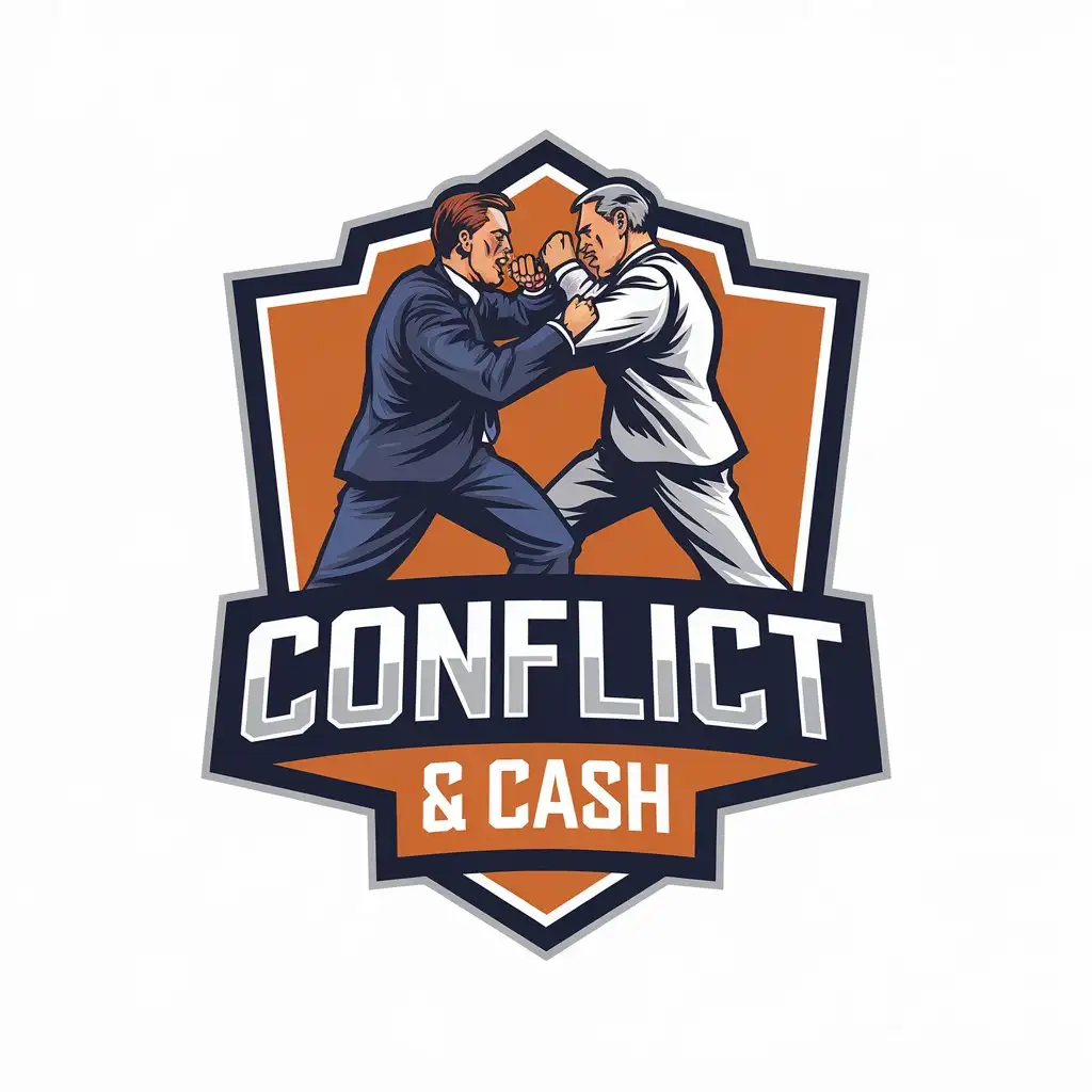 LOGO Design for Conflict Cash Two Businessmen Fighting Symbol on Clear Background