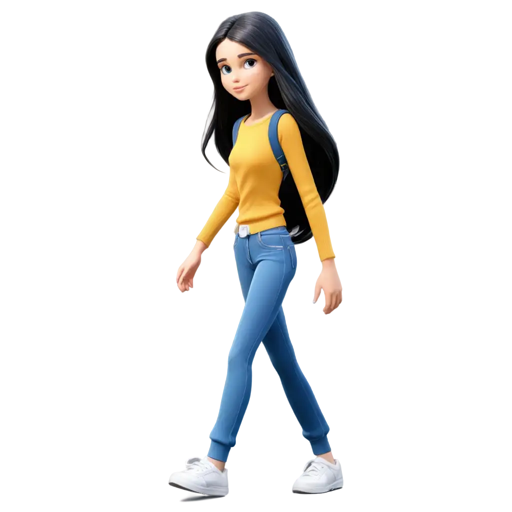 Realistic-Cartoon-Character-PNG-14YearOld-Girl-in-Blue-Jeans-and-Yellow-Jumper