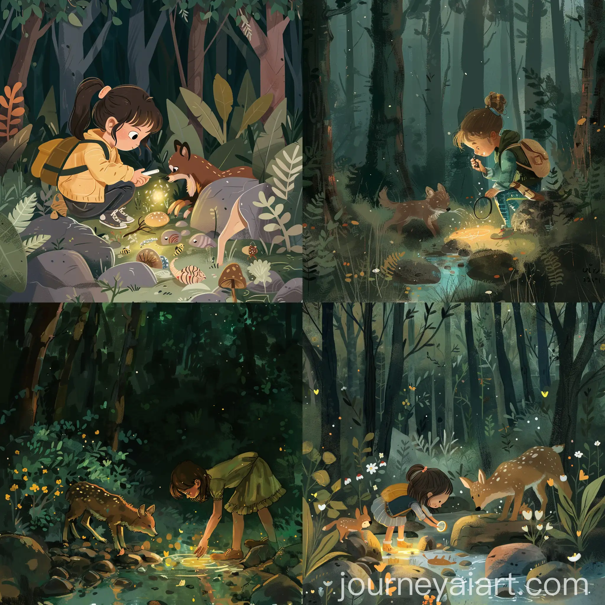Young-Girl-Explores-Enchanted-Forest-with-Wolf-Companion