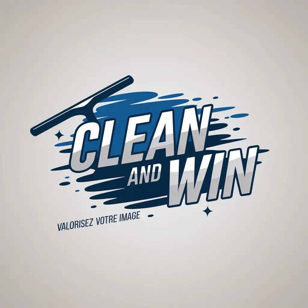 LOGO Design for Clean and Win Minimalistic Blue Squeegee Symbol with White Background