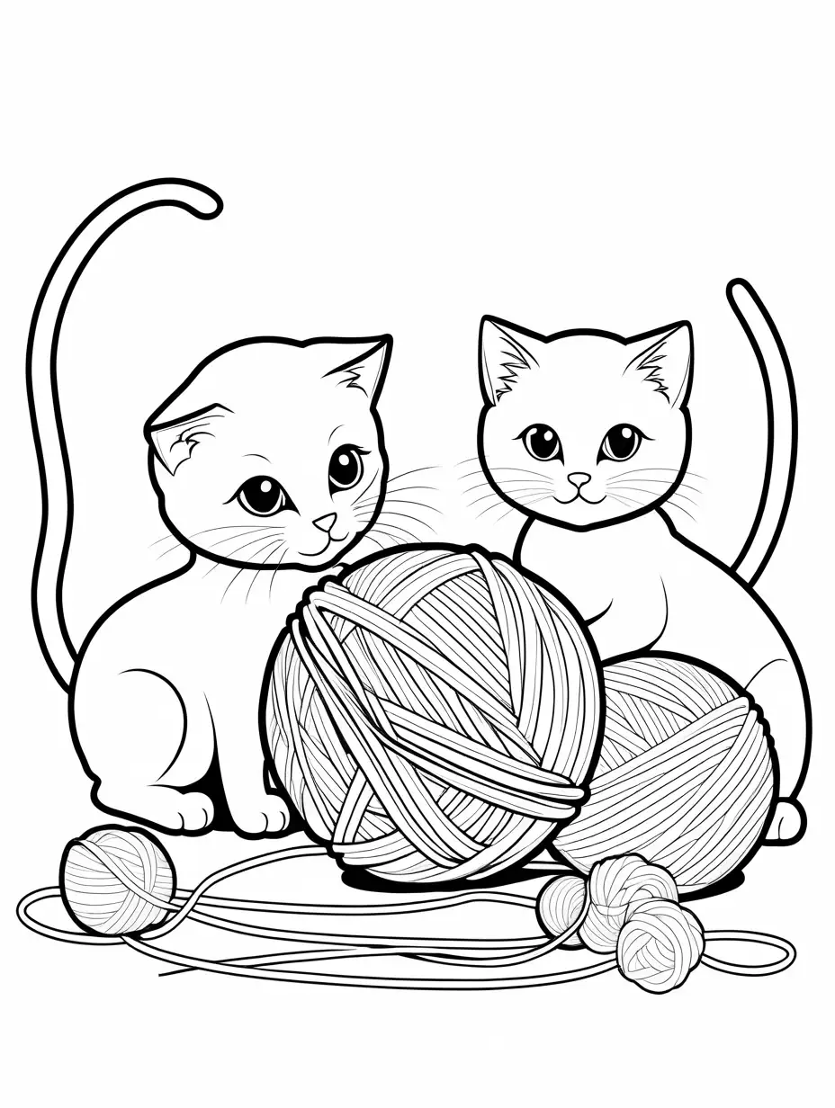 Playful-Kittens-Chasing-Ball-of-Yarn-Coloring-Page