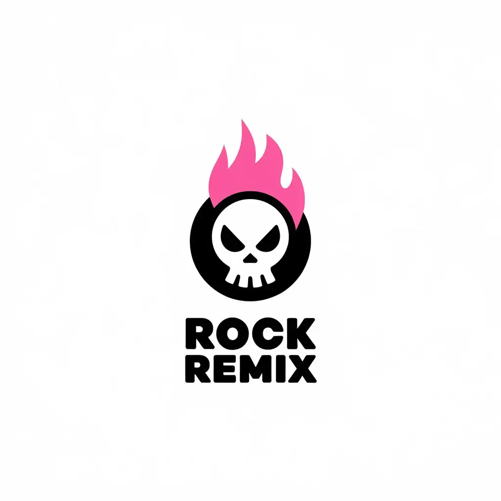 LOGO Design for Rock Remix Pink Fire Skull and Minimalistic Style for Entertainment Industry