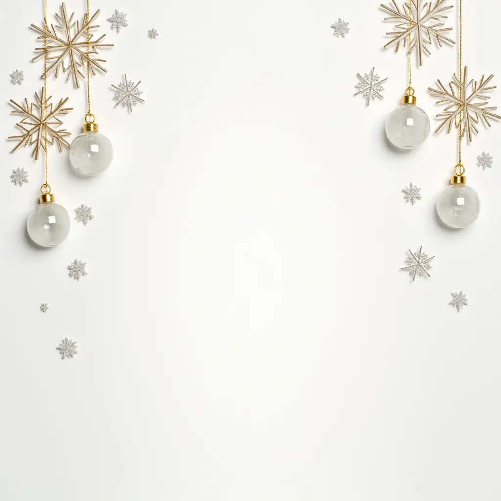 Beautiful christmas card with snow flakes and lamp decorations on the white background