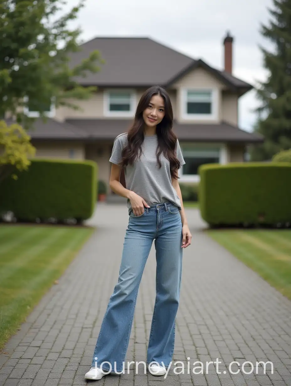 Elegant-Chinese-Woman-in-Casual-Attire-Standing-in-Front-of-a-Vancouver-Home