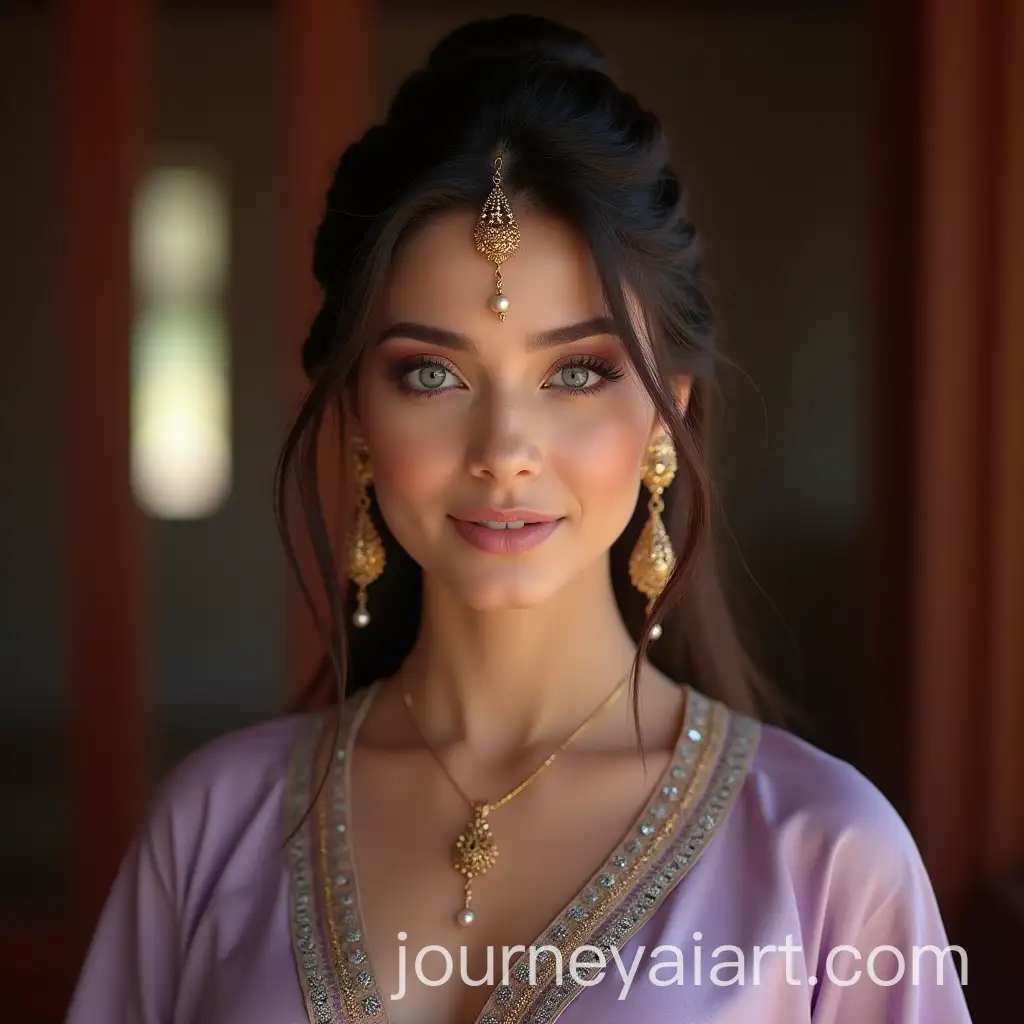 Portrait-of-a-Woman-in-Lavender-Oriental-Outfit-with-Gold-Jewelry
