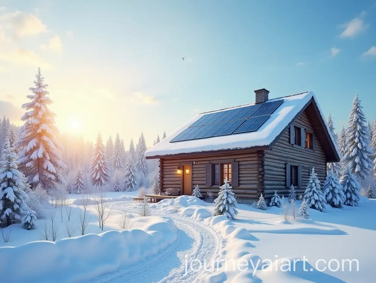 Winter-House-with-Solar-Panels-and-Snow-Under-the-Sun