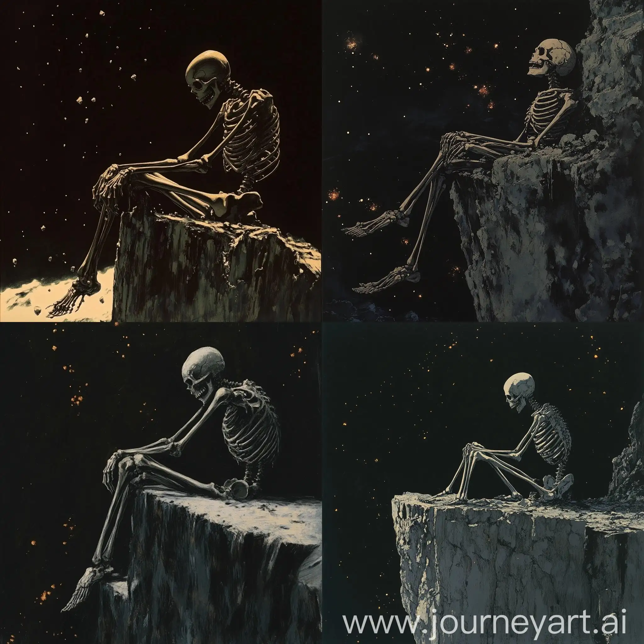 Lonely-Skeleton-at-Cliffs-Edge-in-Dark-Fantasy-Scene