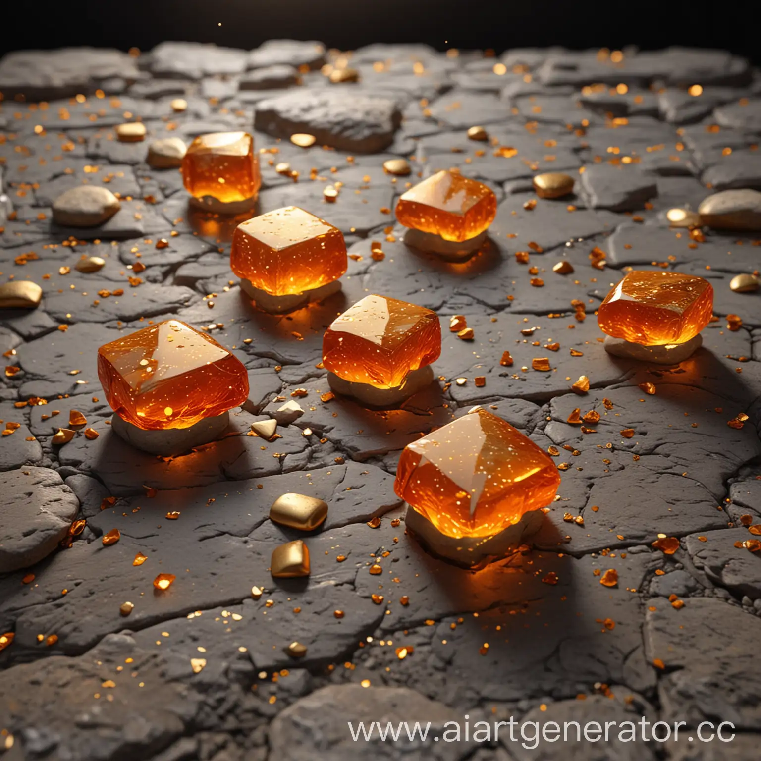 Golden-Fantasy-Stones-with-Sparkling-Trinkets-in-Bright-Orange-and-Yellow