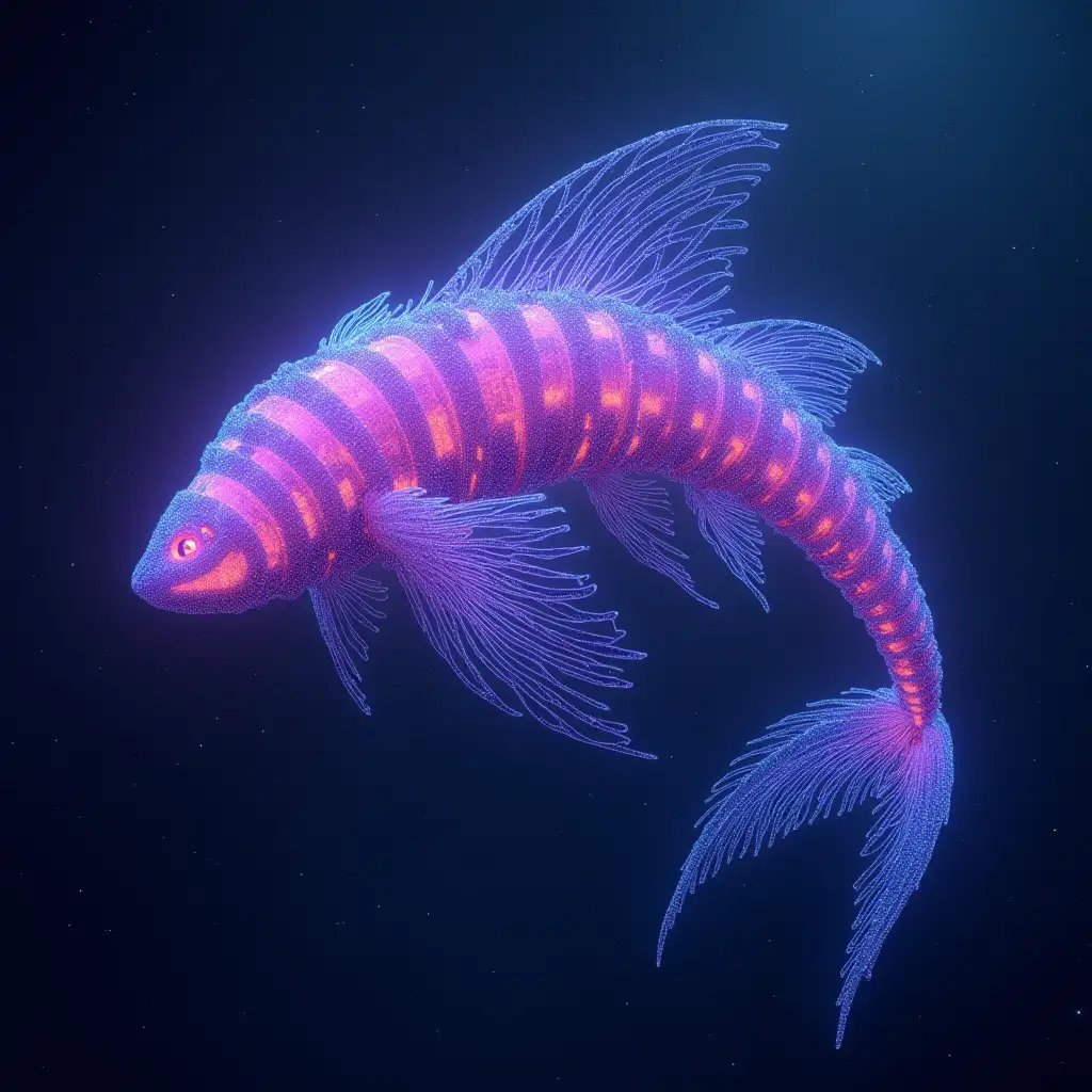 Giant Aquatic Creature Illuminated by Magenta Blue and Purple Light