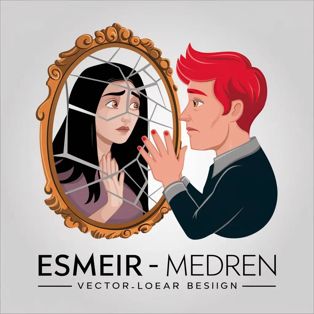 LOGO Design For Esmeir Medren Black Red Violet with Reflective Mirror Theme