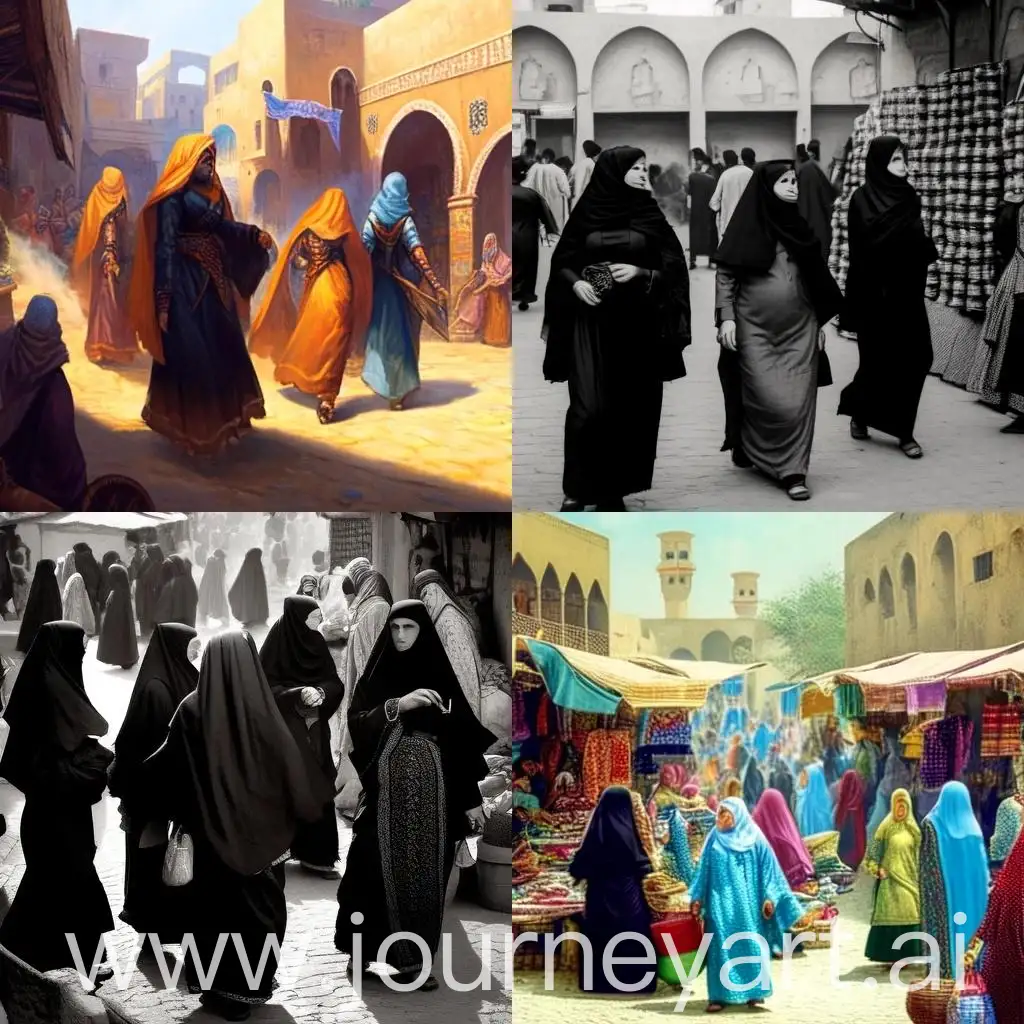 Women-in-Burqas-at-Ancient-Babylon-Bazaar-with-Curvy-Figures