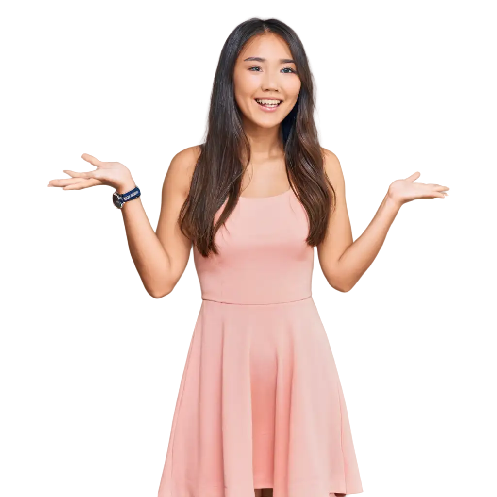 PNG-Image-of-Asian-Woman-in-Dress-Happily-with-Loose-Hair