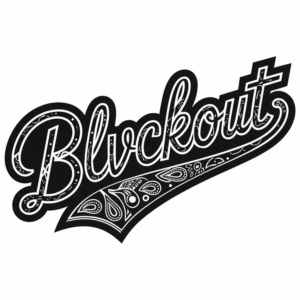 LOGO Design for Blvckout Cursive White Letters with Paisley Pattern for Sports Fitness