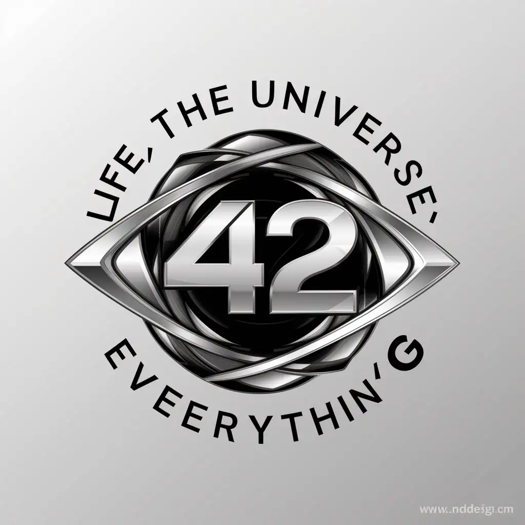 a logo design,with the text "Life the Universe everything", main symbol:42,complex,be used in Automotive industry,clear background