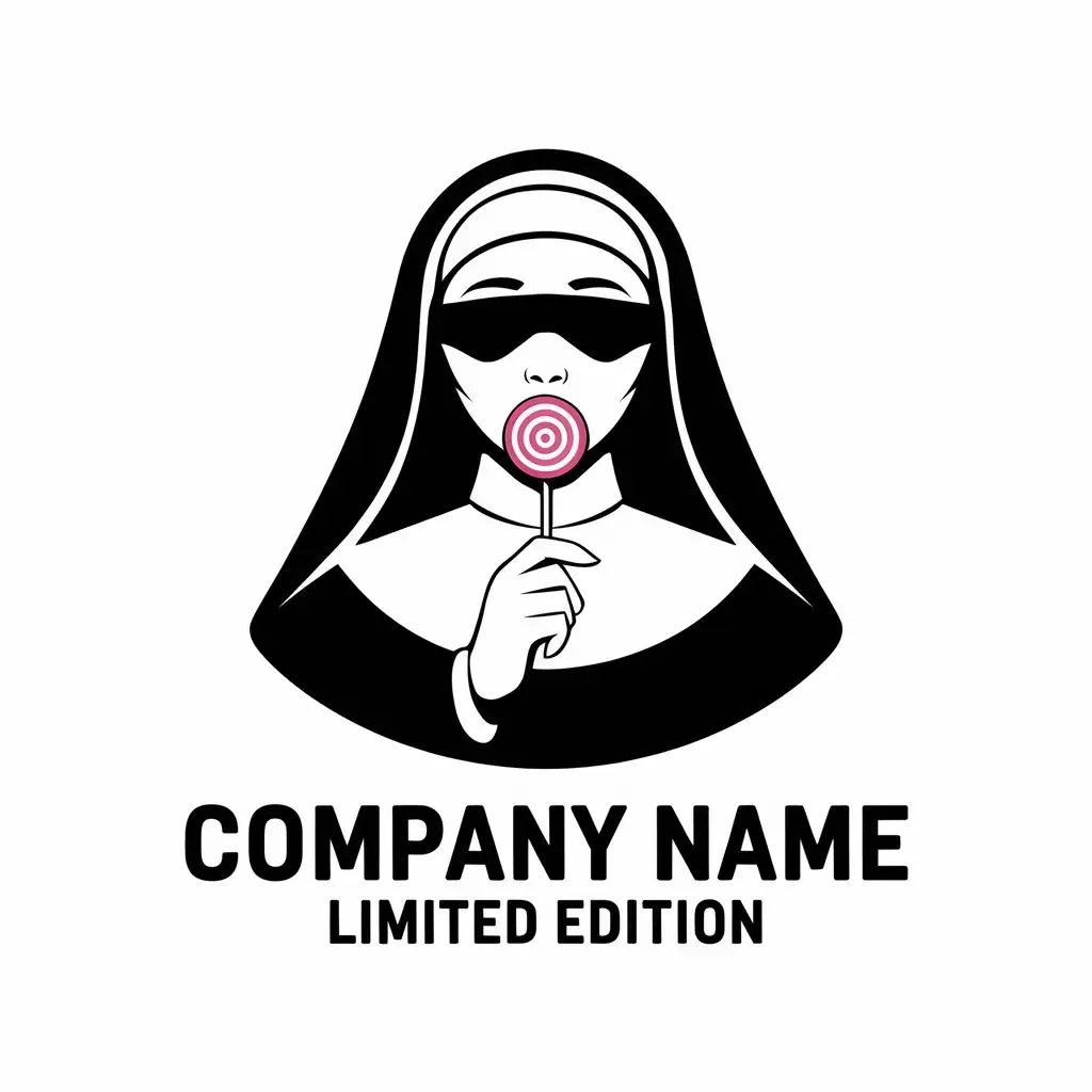 LOGO Design for COMPANY NAME LIMITED EDITION Nun with Blindfolds Holding Lollipop Vector Style