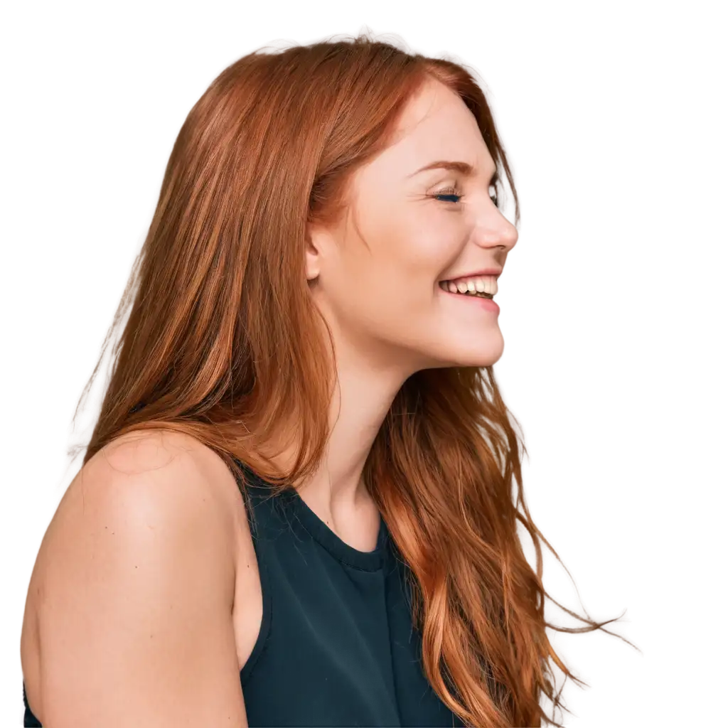 PNG-Image-of-a-RedHaired-Girl-Laughing-in-Profile-on-Monochrome-Background