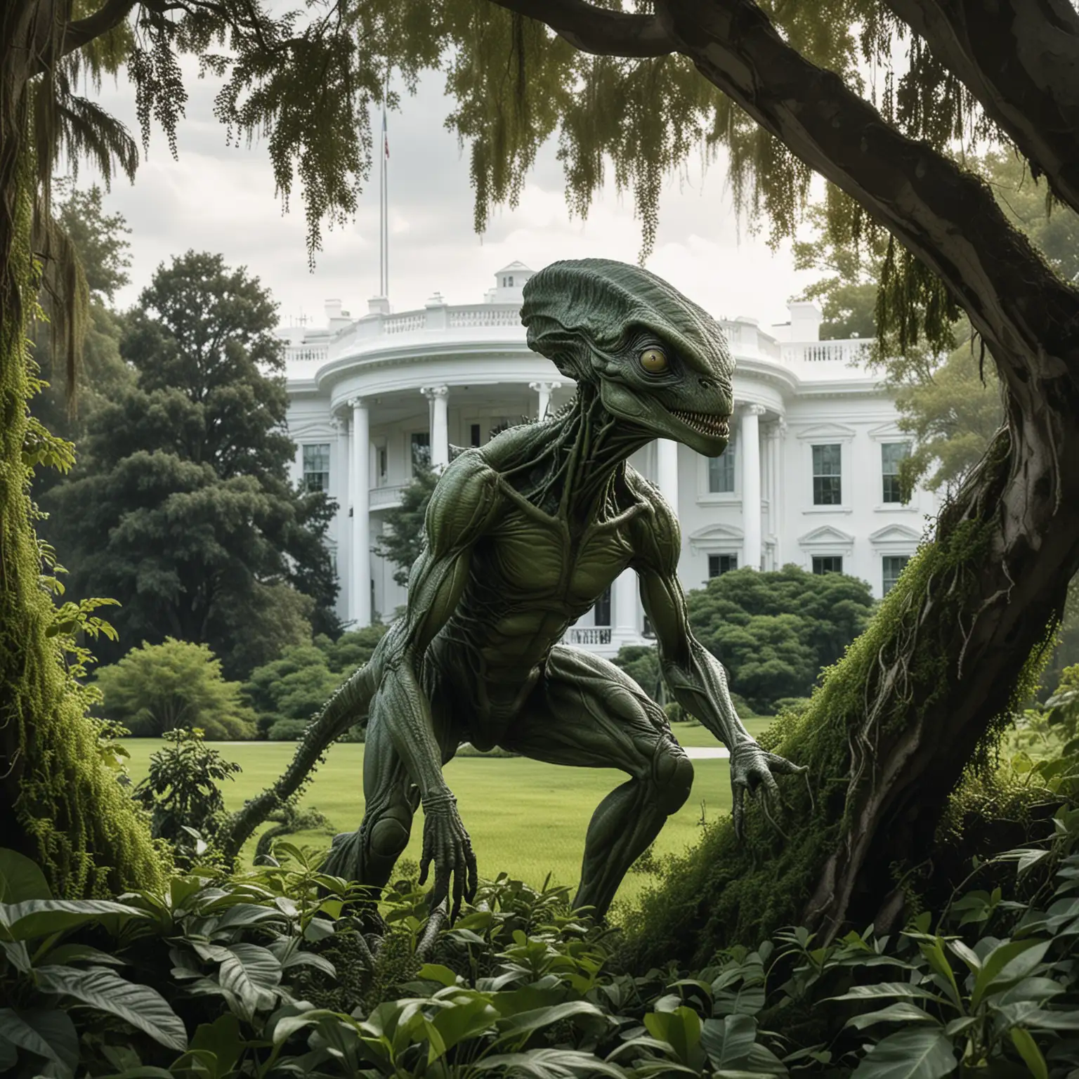 Mysterious Alien Reptoid Near White House and Trees