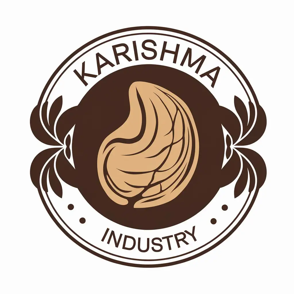 a vector logo design,with the text "Karishma", main symbol:cashew,Moderate,be used in Nuts industry,clear background