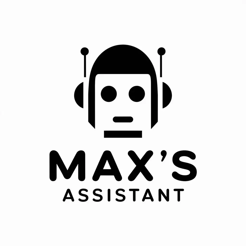 a vector logo design,with the text "Max's assistant", main symbol:anthropomorphic robot head,Minimalistic,be used in Internet industry,clear background