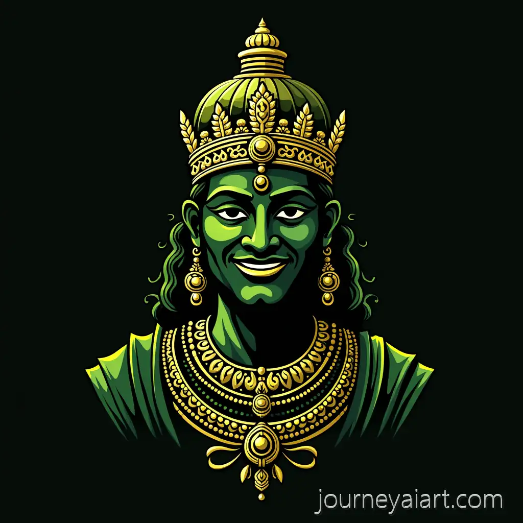 Bold-Chola-King-Raja-Raja-Chola-Icon-with-Rice-Grains-in-Black-and-Green-Outline