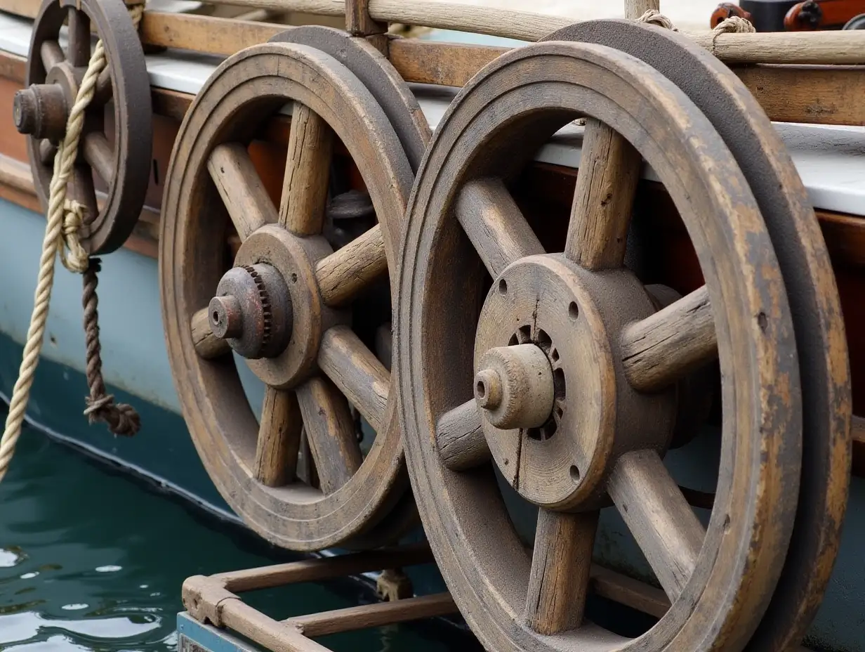 Vintage-Wooden-Pulleys-for-Maritime-Use