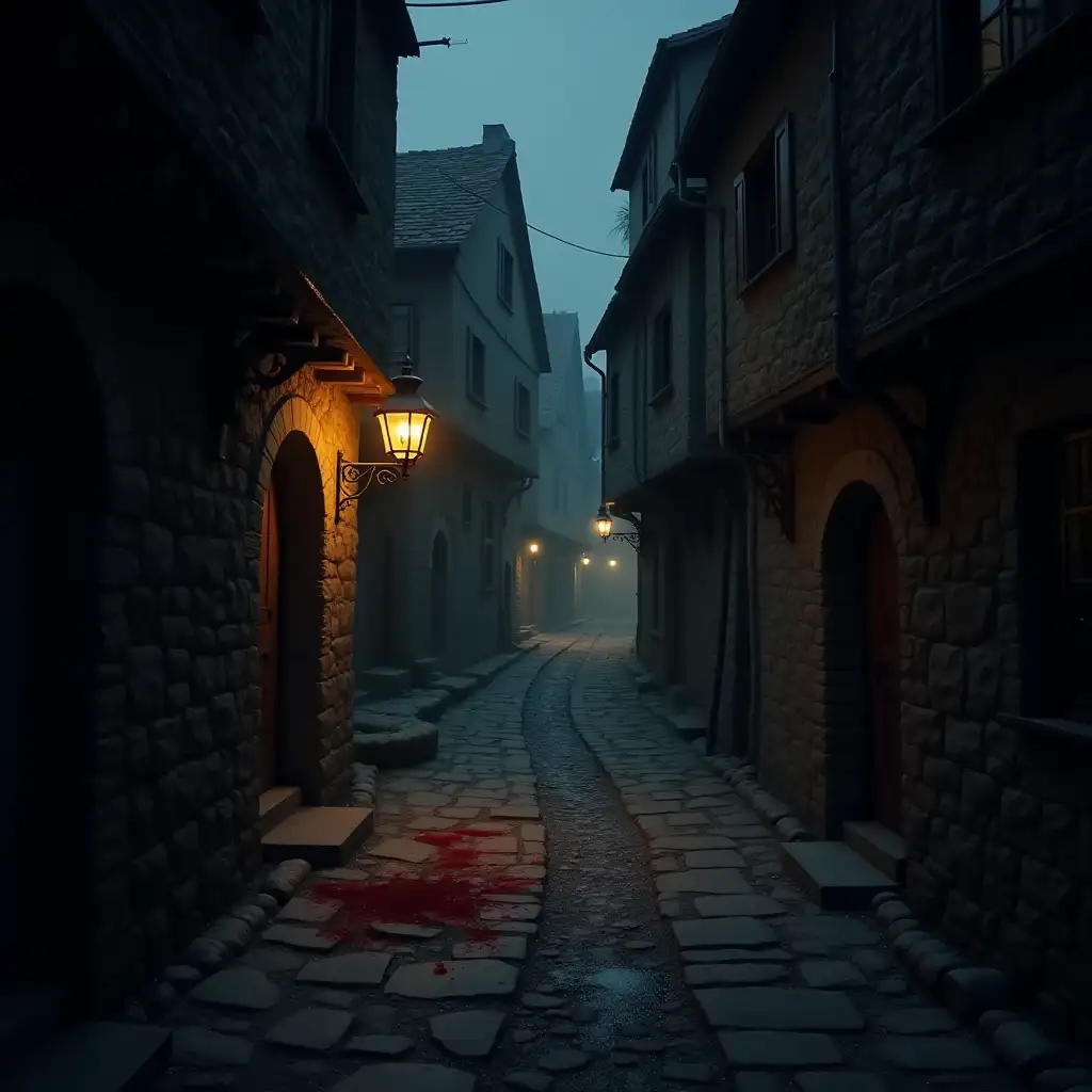 Grimdark-Medieval-Alleyway-with-Thieves-Guild-and-Blood-Splatter