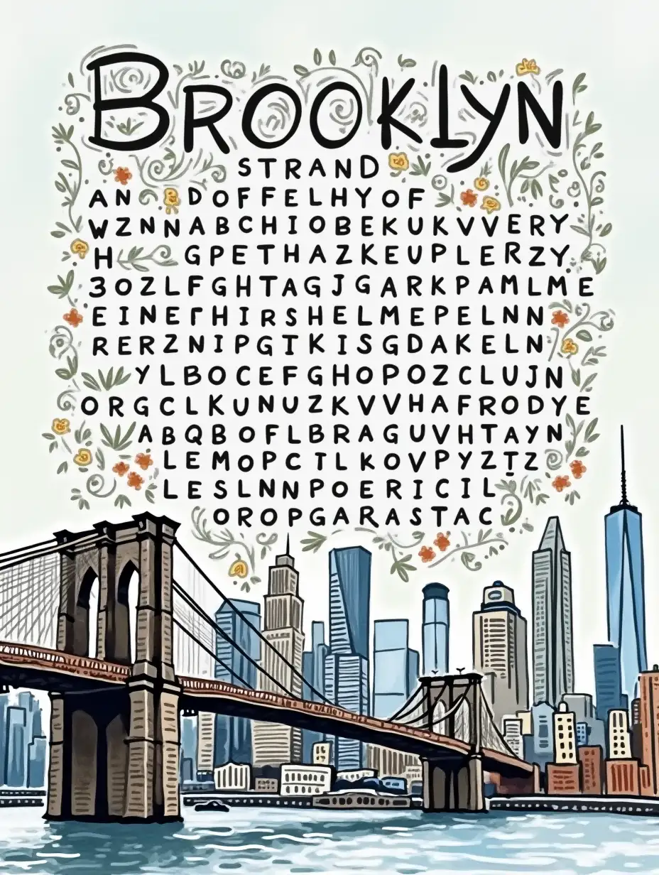 Birds Eye View of a Whimsical Brooklyn Word Search