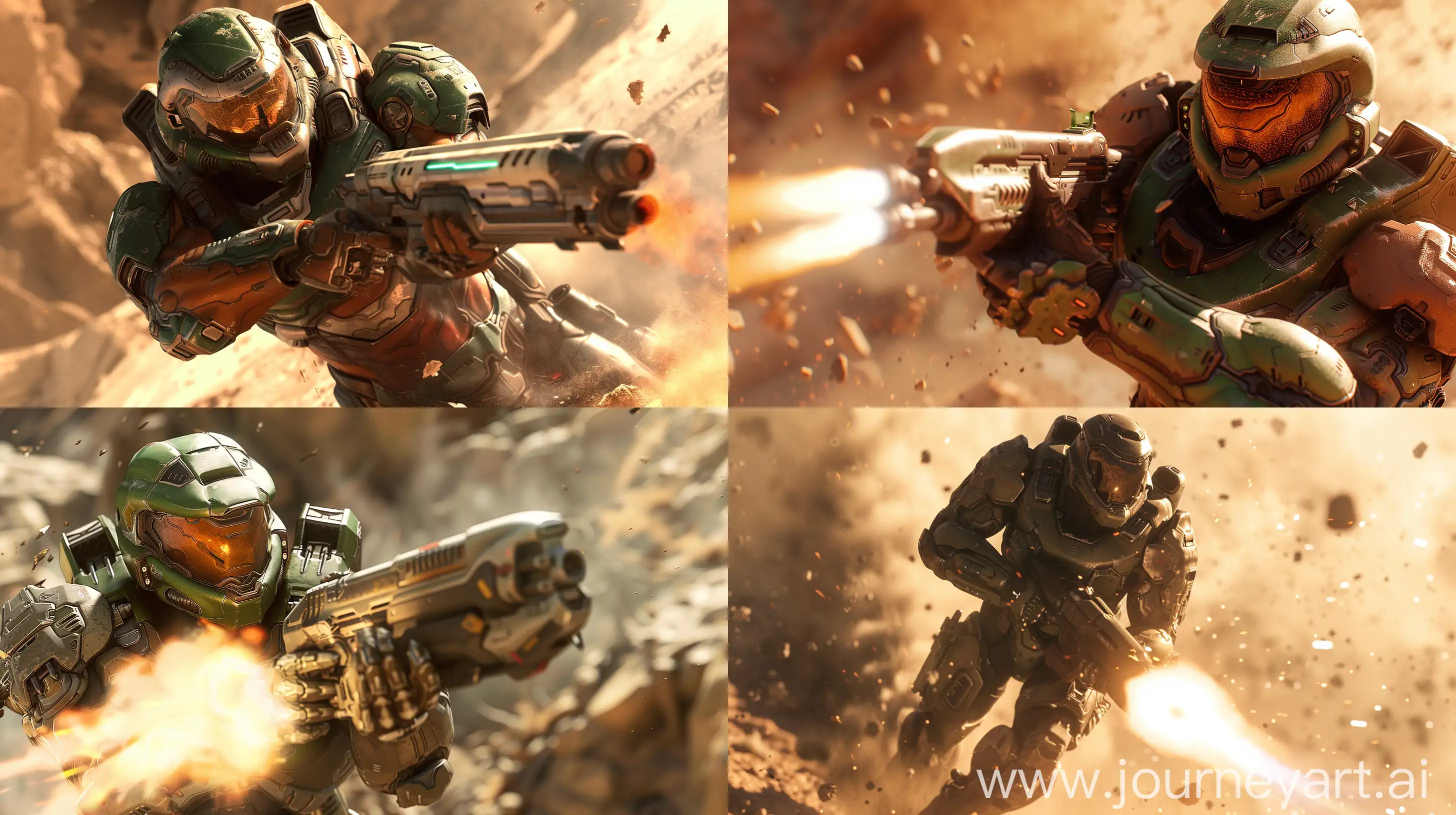 Ultrarealistic-Doomguy-in-Futuristic-Power-Armor-with-Plasma-Rifle-on-Alien-Planet