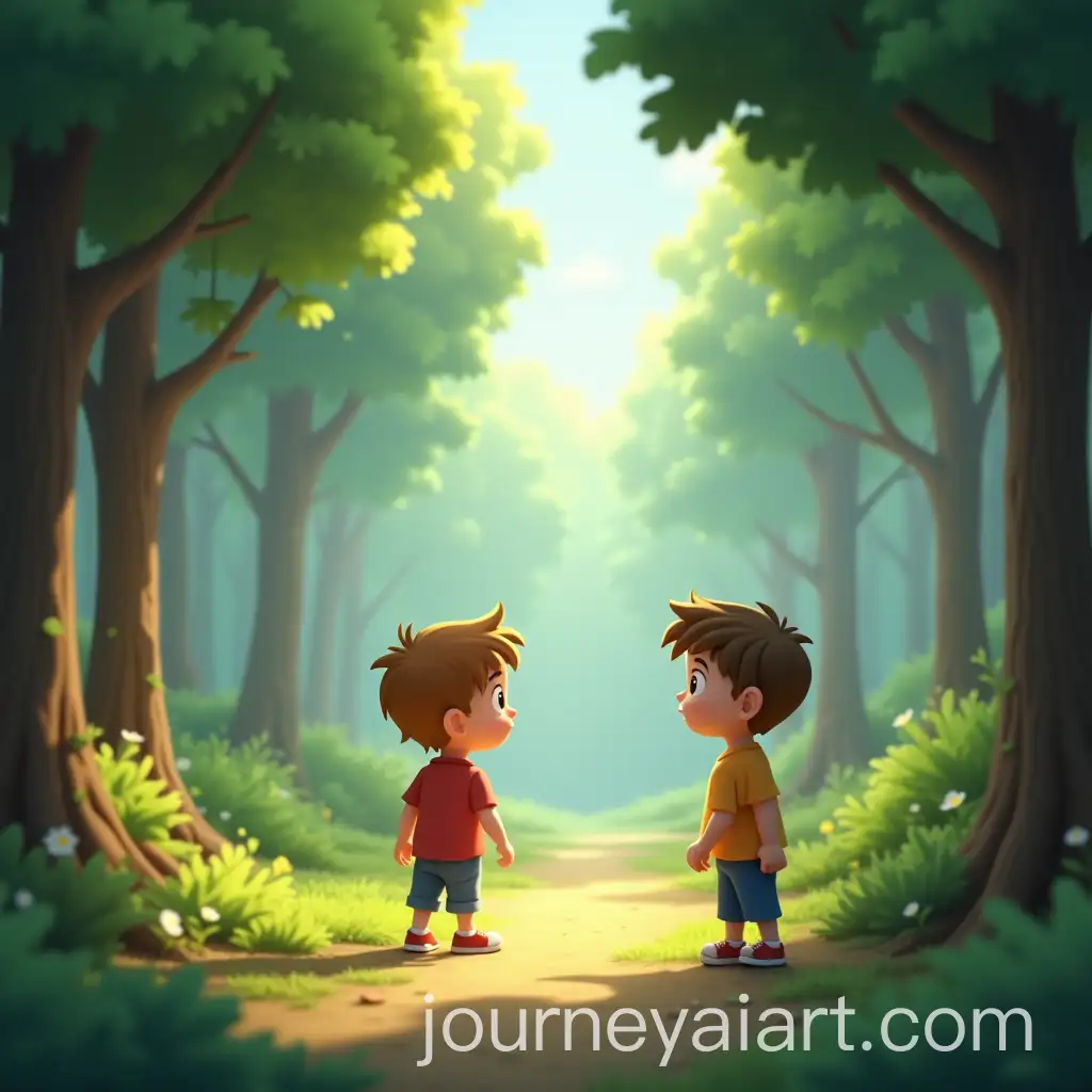 Two-Kids-Exploring-a-Forest-in-3D-Cartoon-Style