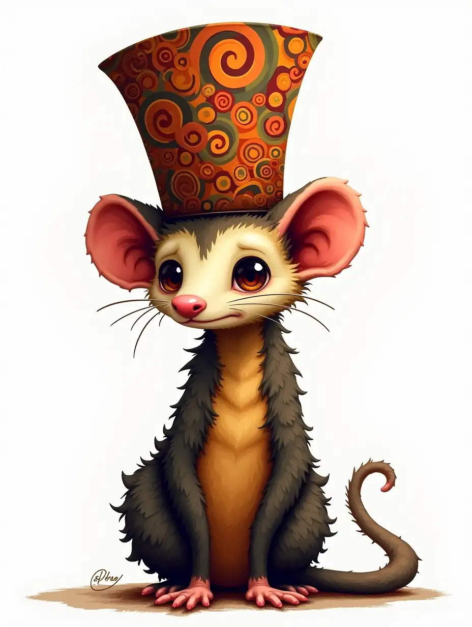 Opossum in AutumnInspired Hat with Melancholic Expression