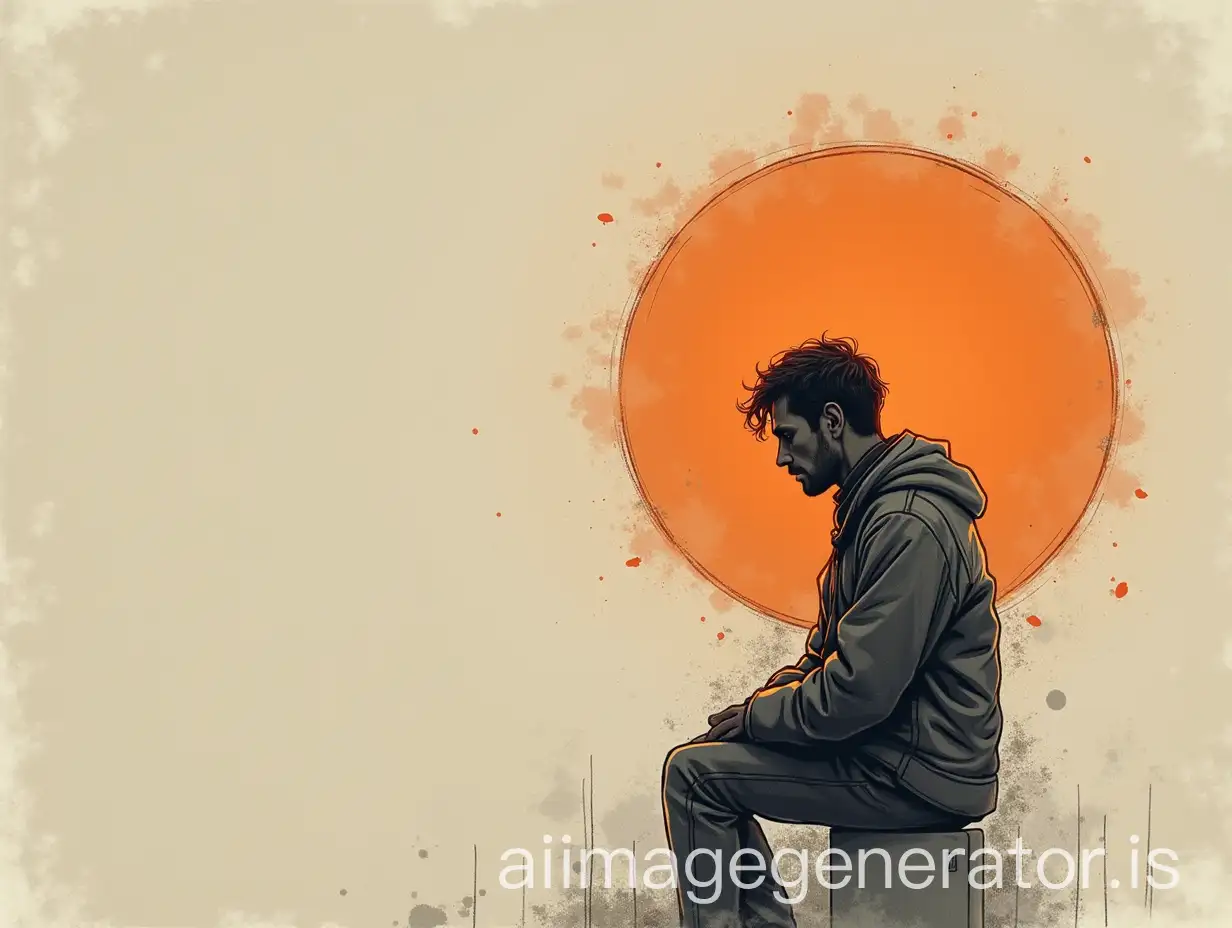 Lonely-Man-Reflecting-on-Lifes-Shortness-in-Gray-and-Orange-Tones