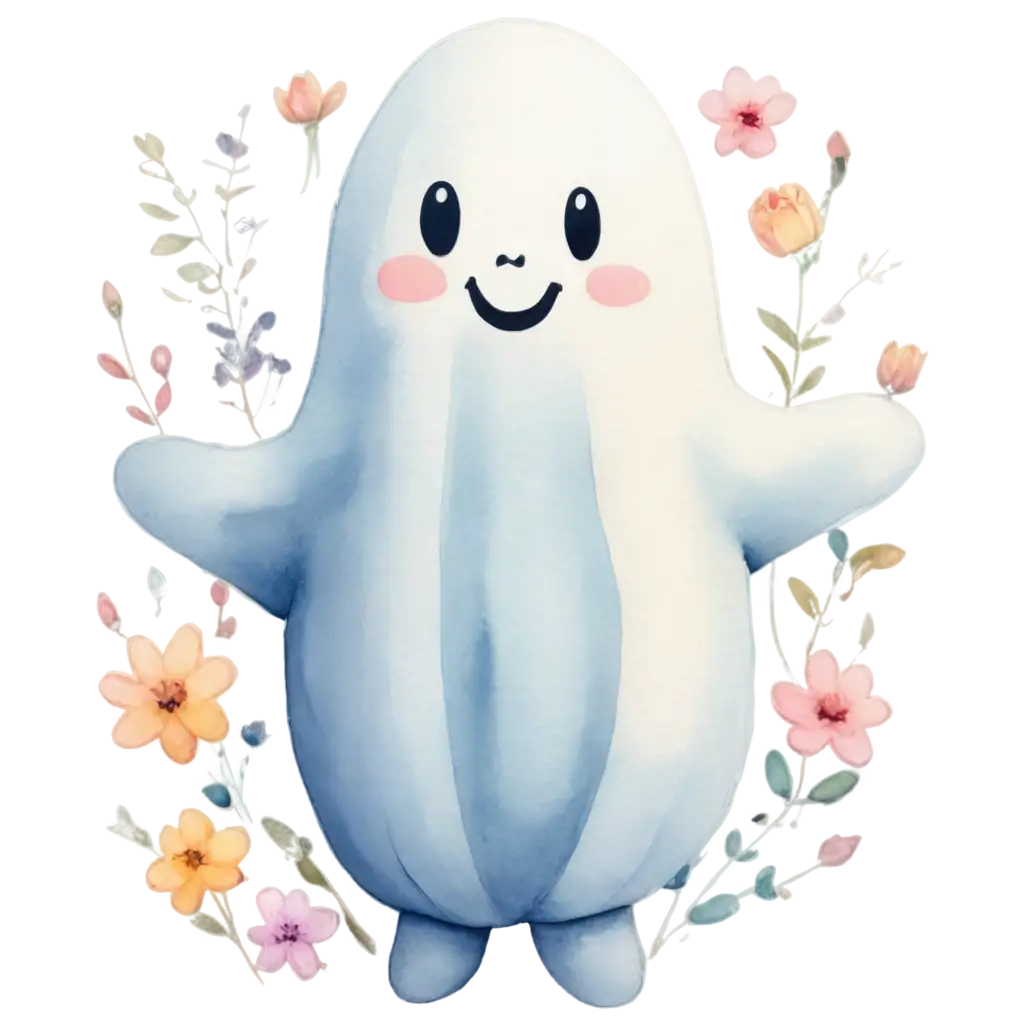 Whimsical-WatercolorStyle-Ghost-PNG-with-Pastel-Flowers