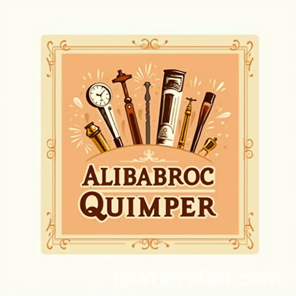 Vintage-Logo-Design-Featuring-Various-Objects-in-Orange-Brown-and-White-for-Alibabroc-Quimper