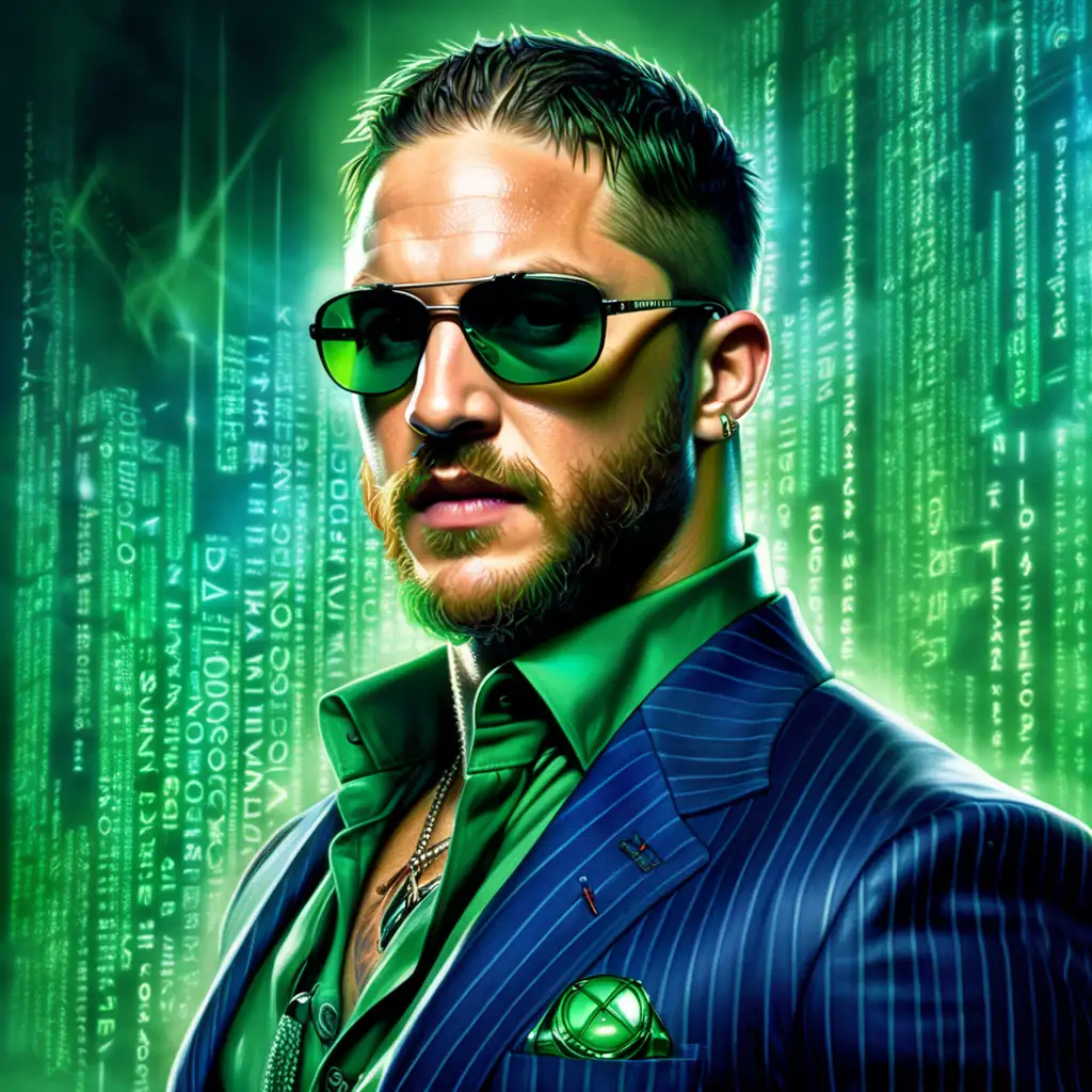 Tom Hardy as a Stylish Ambassador Agent with MatrixInspired Aura