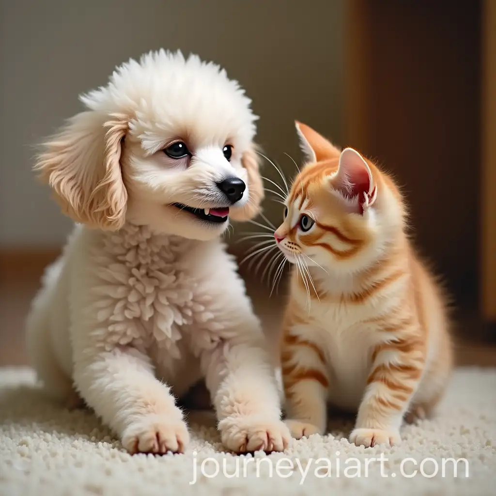 Adorable-Poodle-and-Cat-Playtime-Square-Canvas