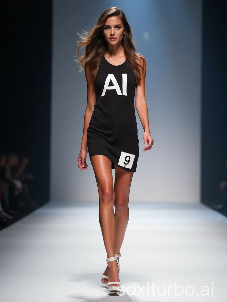 Fashion-Model-Walking-Runway-in-AI-Branded-Dress