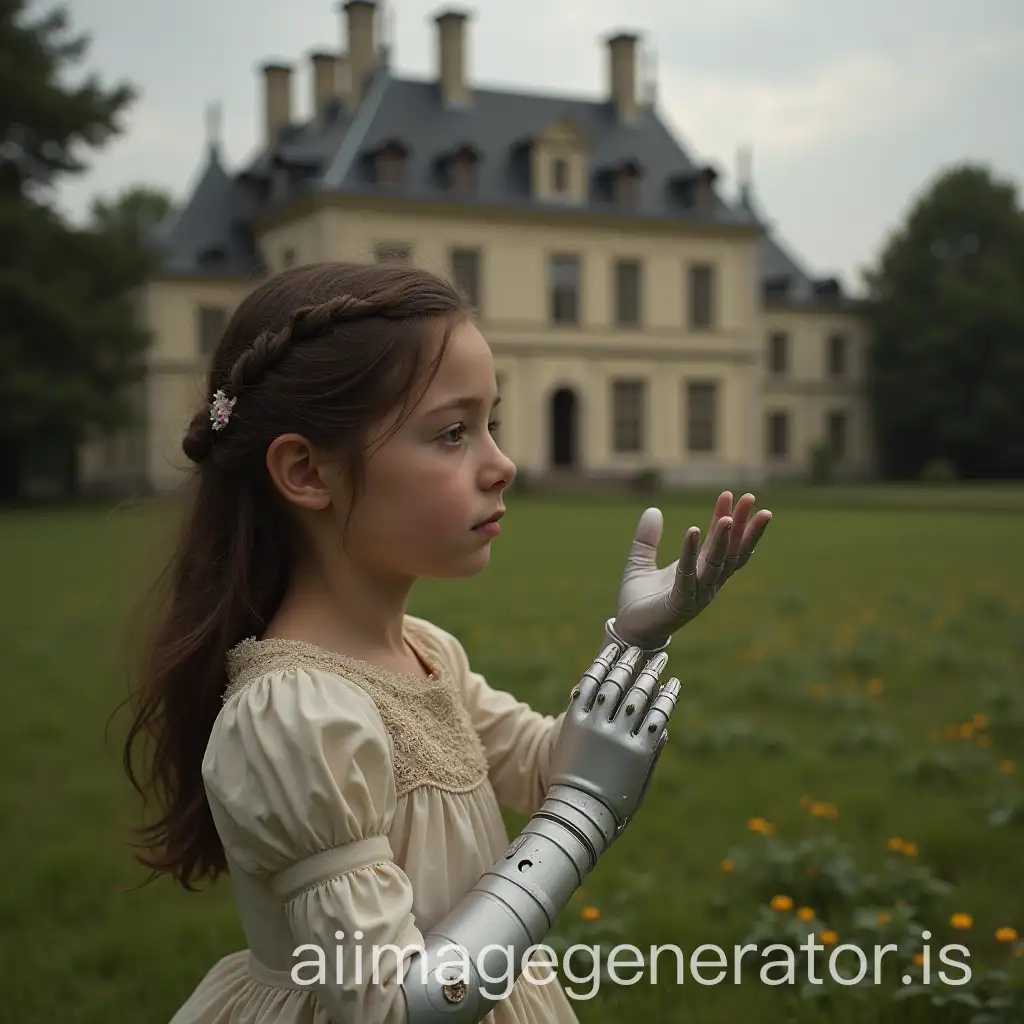 12YearOld-Girl-with-Artificial-Hand-Projecting-Images-in-Garden-in-Front-of-Napoleonic-House-1943