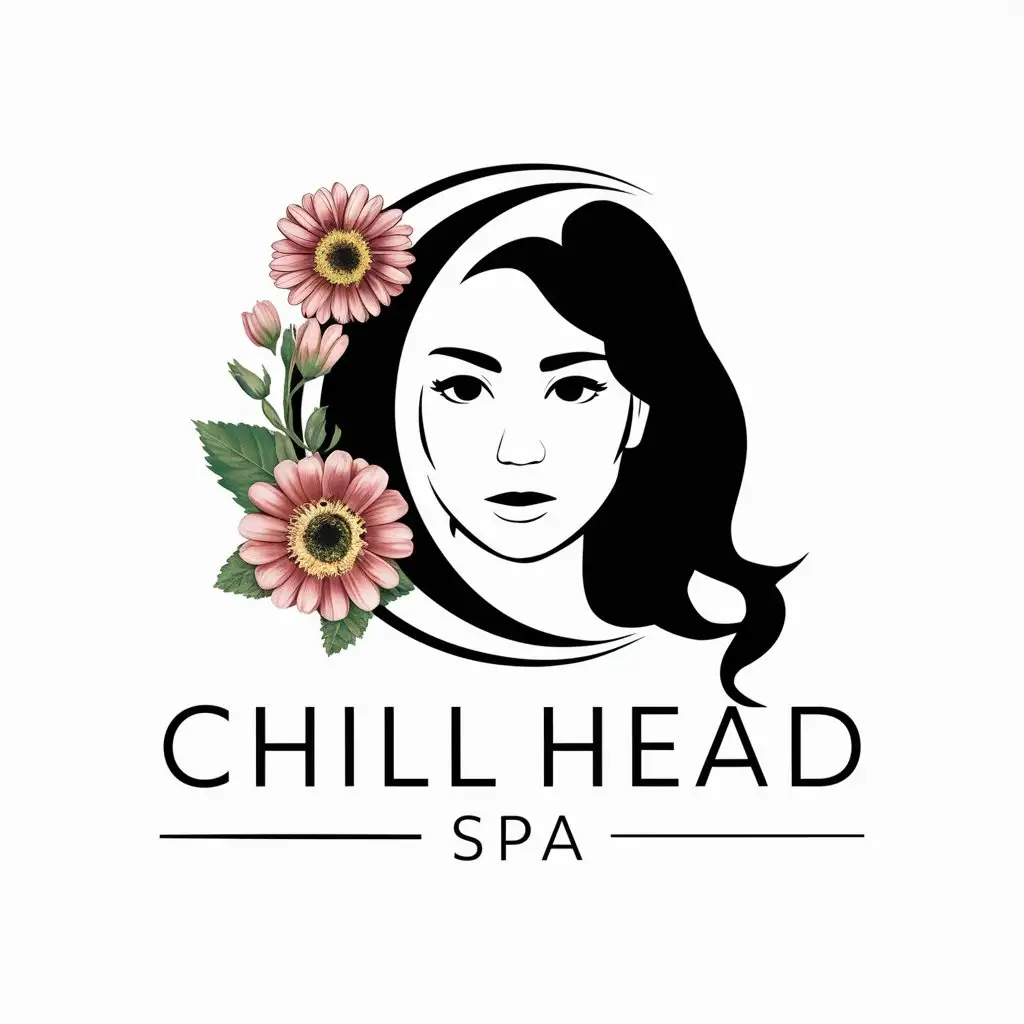 LOGO Design For Chill Head Spa Elegant Vector Design with Girl Portrait and Flower