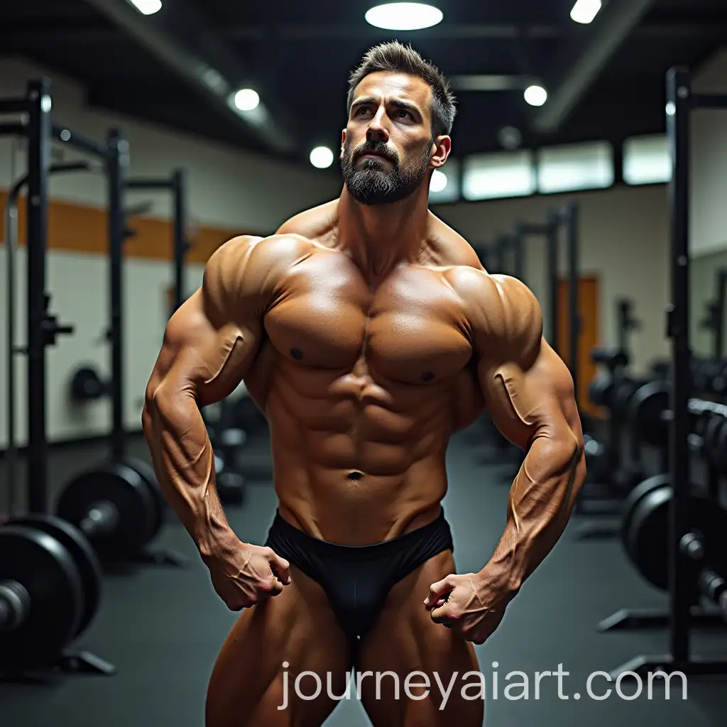 Muscular-Body-Builder-Posing-in-Gym-with-Strength-and-Power